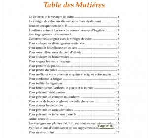 Table des Matières - Les Miracles du Vinaigre pour la Santé