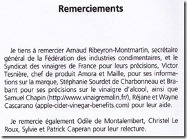 Les bienfaits du vinaigre - Samuel Chapin et Vinaigremalin.fr dans les remerciements de Régine Quéva